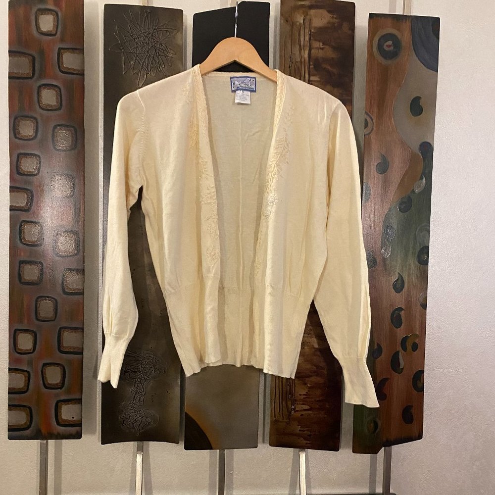 April Cornell Soft White Cardigan, embroidered with beads, Size M